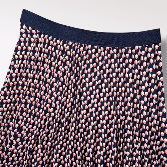 Max Studio Pleated Midi Skirt Navy Pink Floral Print Small - Picture 2 of 9